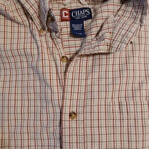 Chaps Men's Button-Down Shirt in Cream and Red Plaid